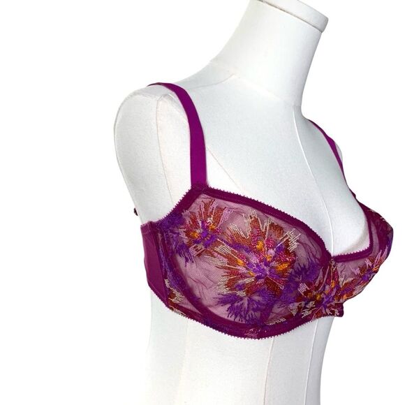 Cosabella 34F Maasai Balconette Bra Lace Embroidery Underwire Berry Pink-Multi - Picture 5 of 15
